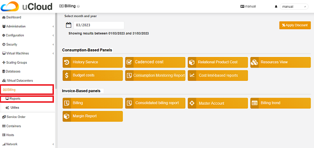 Reports panels based in consumption and invoice