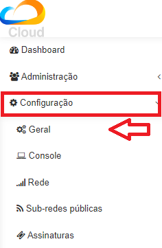 Submenu de configurações