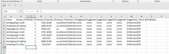 reporte exportado a excel