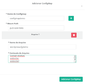 Adicionar configmap