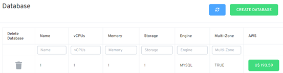 criar database no imaginary cloud