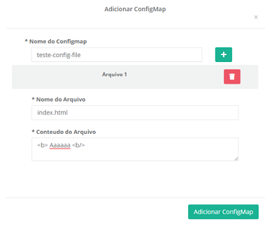 Adicionar configMap