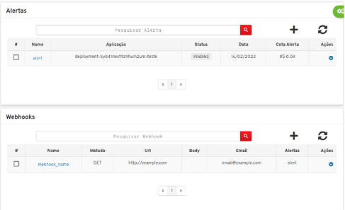 Alertas e webhooks