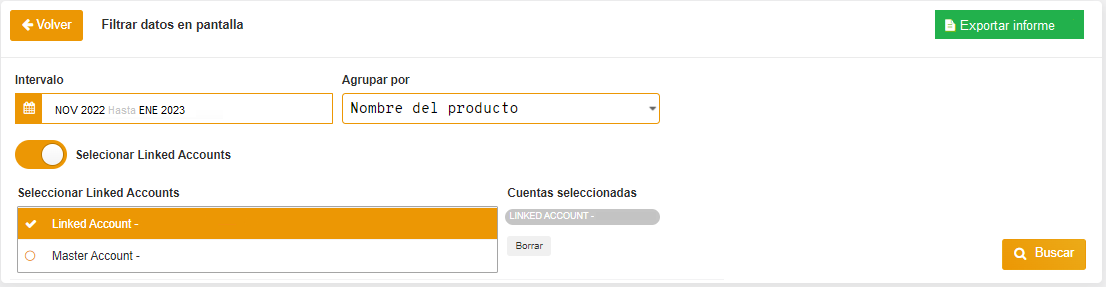 Linked account seleccionada