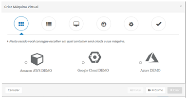 Wizard para criar Maquina Virtual