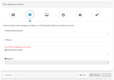 Wizard para criar Maquina Virtual